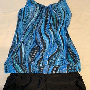 Younique Blue and Black Swim Tankini Set with Boy Shorts